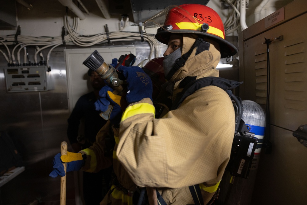 Iwo Jima Sailors Conduct  Damage Control Drill