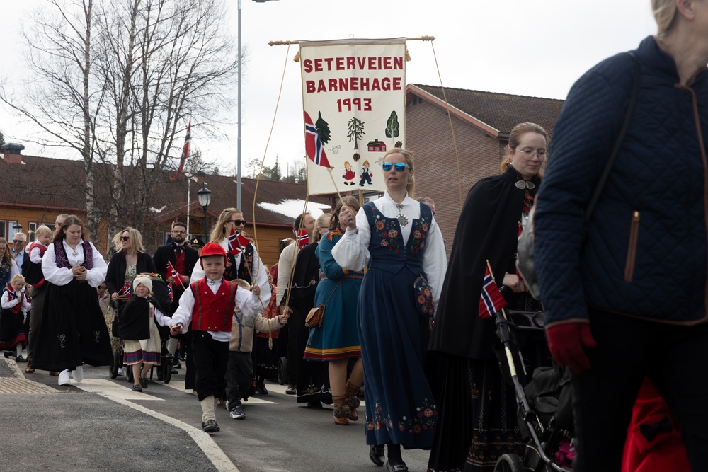 U.S. Marines Walk in Norway Constitution Day Parade