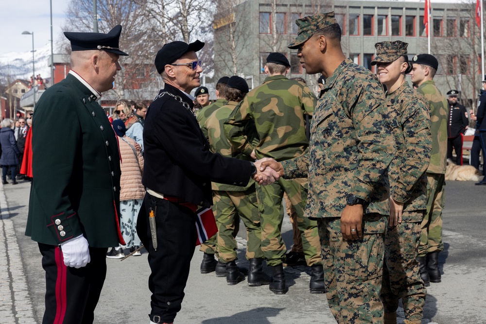 U.S. Marines Walk in Norway Constitution Day Parade