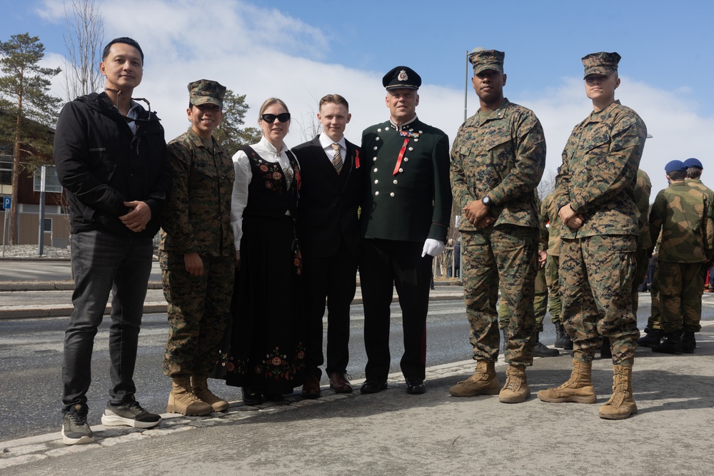 U.S. Marines Walk in Norway Constitution Day Parade