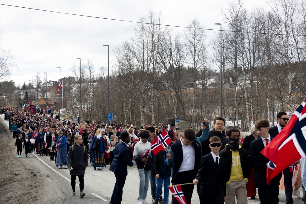 U.S. Marines Walk in Norway Constitution Day Parade