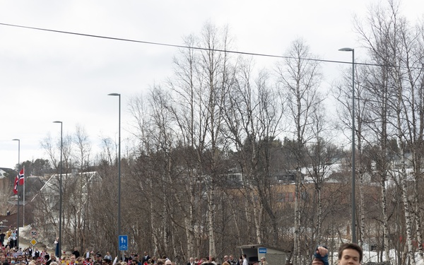U.S. Marines Walk in Norway Constitution Day Parade