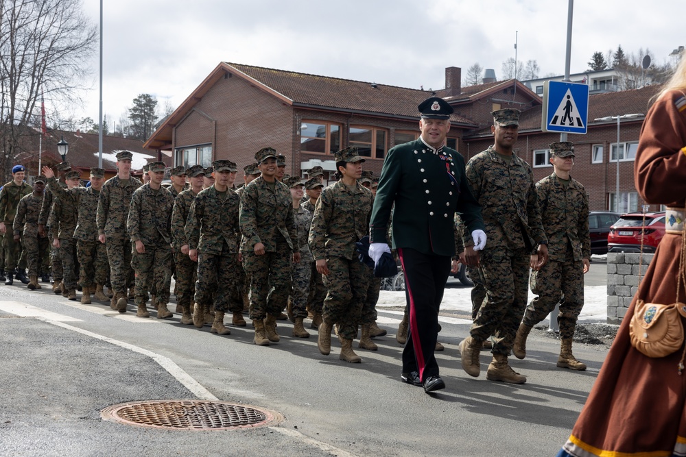 U.S. Marines Walk in Norway Constitution Day Parade