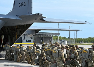 C-130s deliver U.S. and Spanish paratroopers to Latvia, demonstrating allied strength in Swift Response 25