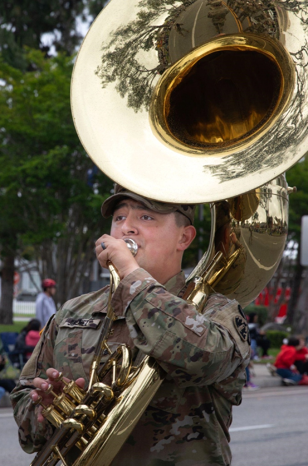 Sgt. David Jimenez playing the sousaphone