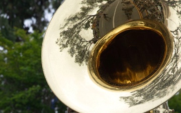 Sgt. David Jimenez playing the sousaphone