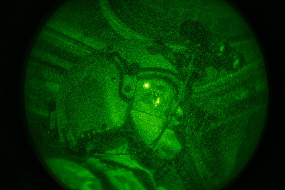 Florida Army National Guard aviation Soldiers demonstrate aerial gunnery skills during night time operations at CBJTC