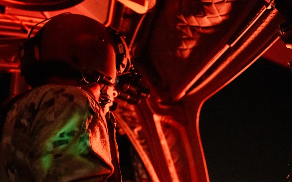 Florida Army National Guard aviation Soldiers demonstrate aerial gunnery skills during night time operations at CBJTC