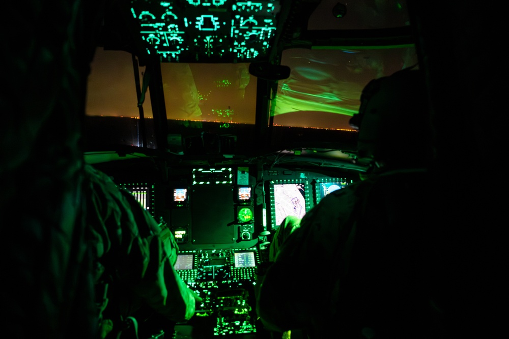 Florida Army National Guard aviation Soldiers demonstrate aerial gunnery skills during night time operations at CBJTC