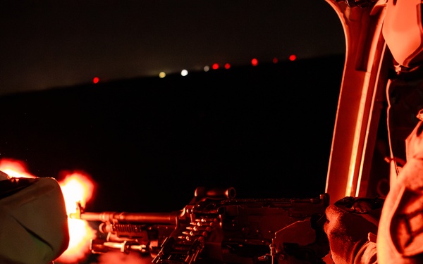 Florida Army National Guard aviation Soldiers demonstrate aerial gunnery skills during night time operations at CBJTC