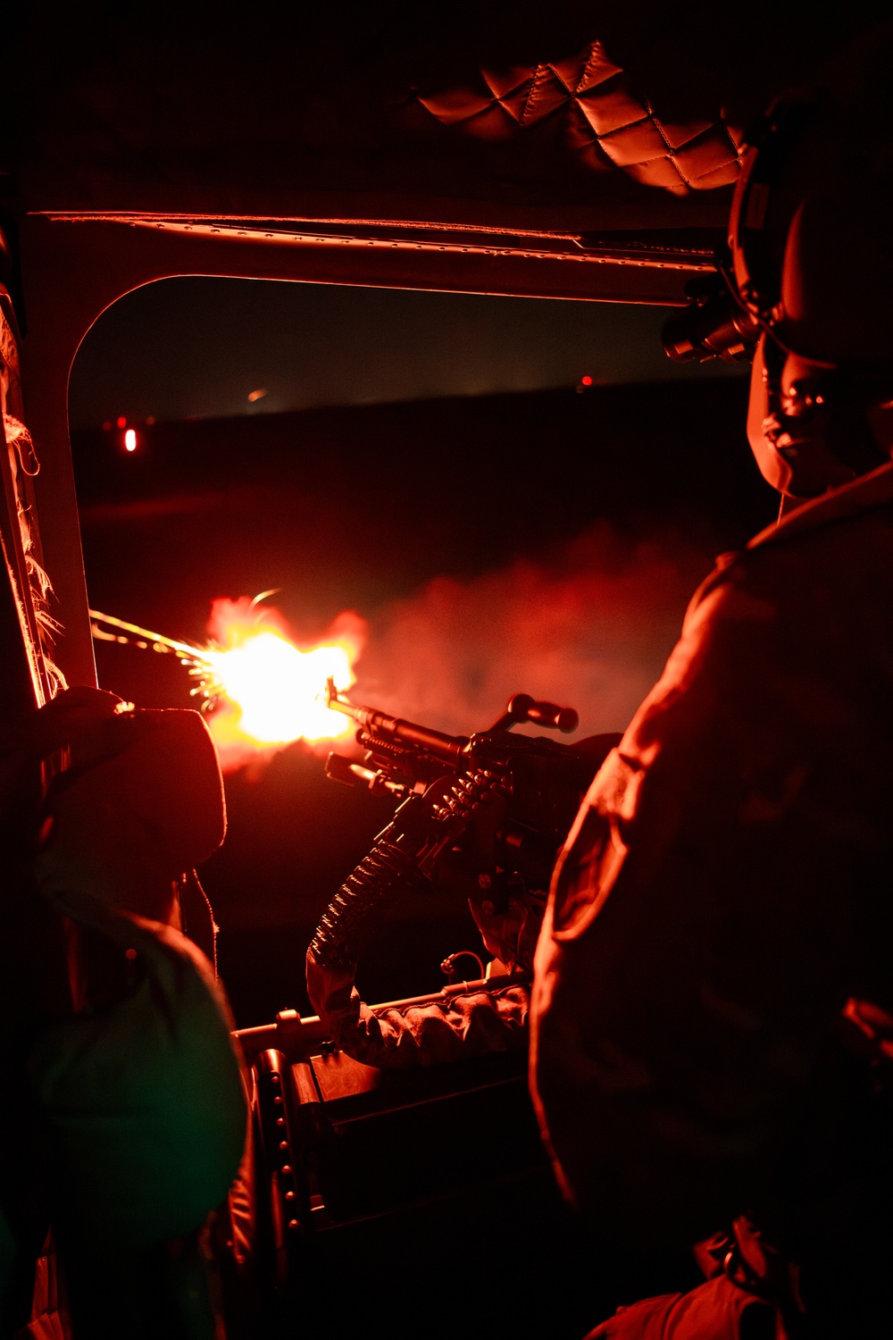 Florida Army National Guard aviation Soldiers demonstrate aerial gunnery skills during night time operations at CBJTC