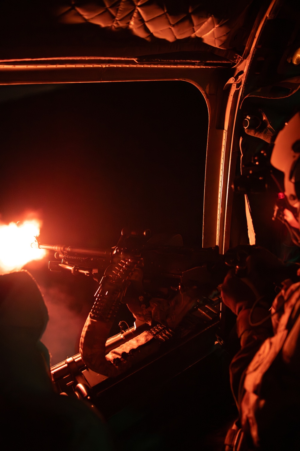Florida Army National Guard aviation Soldiers demonstrate aerial gunnery skills during night time operations at CBJTC