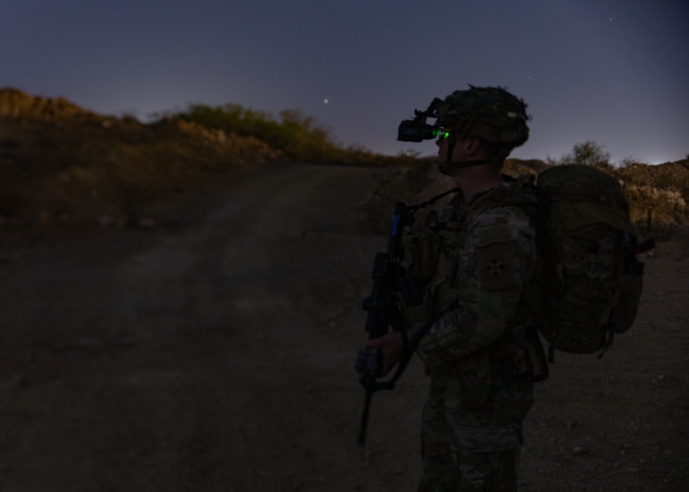 Soldiers conduct nighttime security operations along the southern border