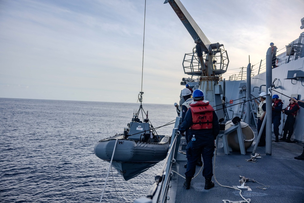 USS Ralph Johnson conducts RIB Operations in the Indian Ocean