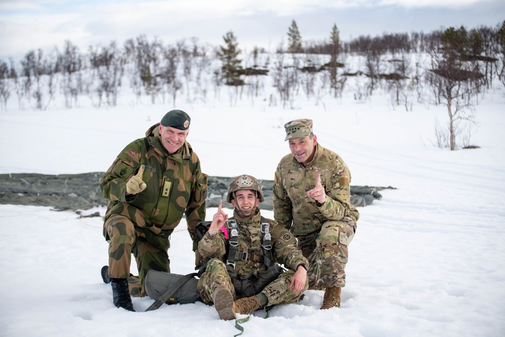 Paratroopers from the 82nd Airborne Division conduct an integrated Joint Forcible Entry training exercise for Swift Response 25