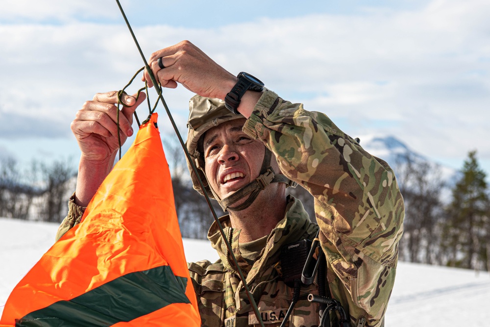 Paratroopers from the 82nd Airborne Division conduct an integrated Joint Forcible Entry training exercise for Swift Response 25