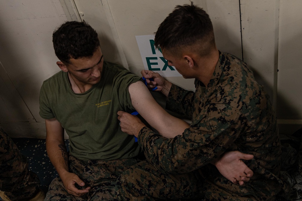 22nd MEU | BLT 3/6 Conducts IV Insertion Training Aboard USS Iwo Jima