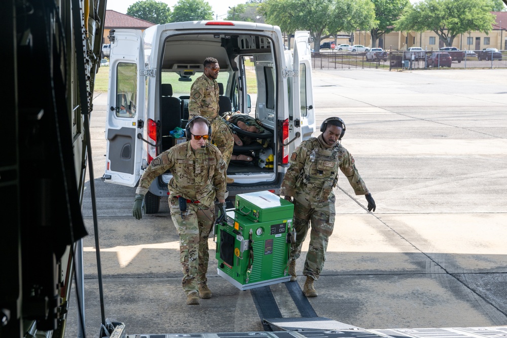 71st RQS collaborates with the 908th AES for simulated patient evacuation