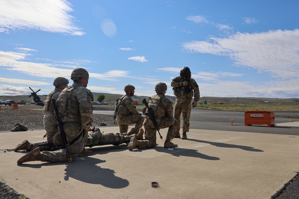 Soldiers of the 62nd Medical Brigade participate in a Medical Evacuation Training
