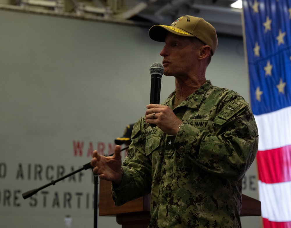 Commander, Expeditionary Strike Group Seven holds All Hands Call aboard USS America (LHA 6)