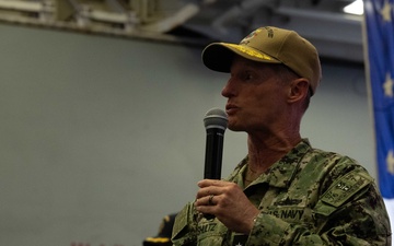 Commander, Expeditionary Strike Group Seven holds All Hands Call aboard USS America (LHA 6)