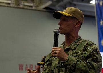 Commander, Expeditionary Strike Group Seven holds All Hands Call aboard USS America (LHA 6)