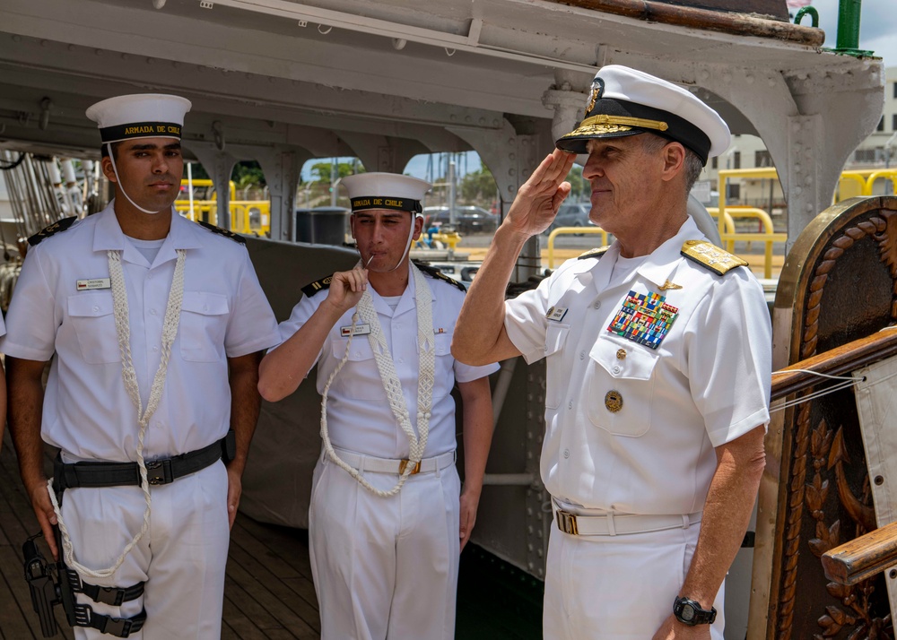 Adm. Steve Koehler, commander, U.S. Pacific Fleet, tours the Chilean Navy barquentine tall ship Esmeralda (BE-43)