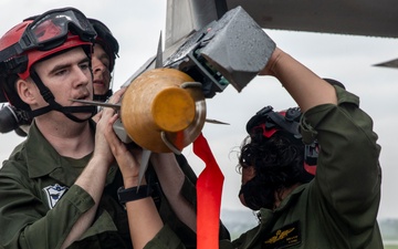 U.S. Marines load ordnance onto F-35B