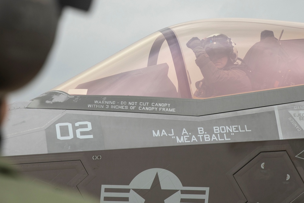 U.S. Marines fly F-35B with ordnance