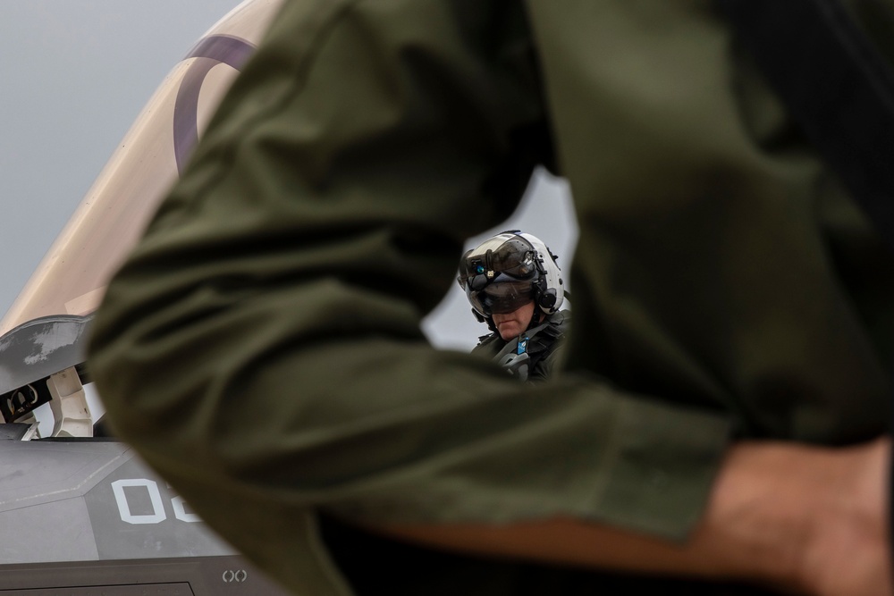 U.S. Marines fly F-35B with ordnance
