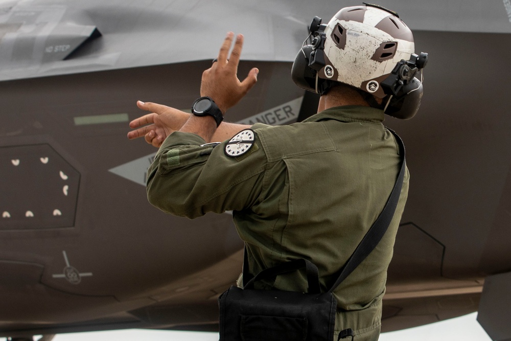 U.S. Marines fly F-35B with ordnance