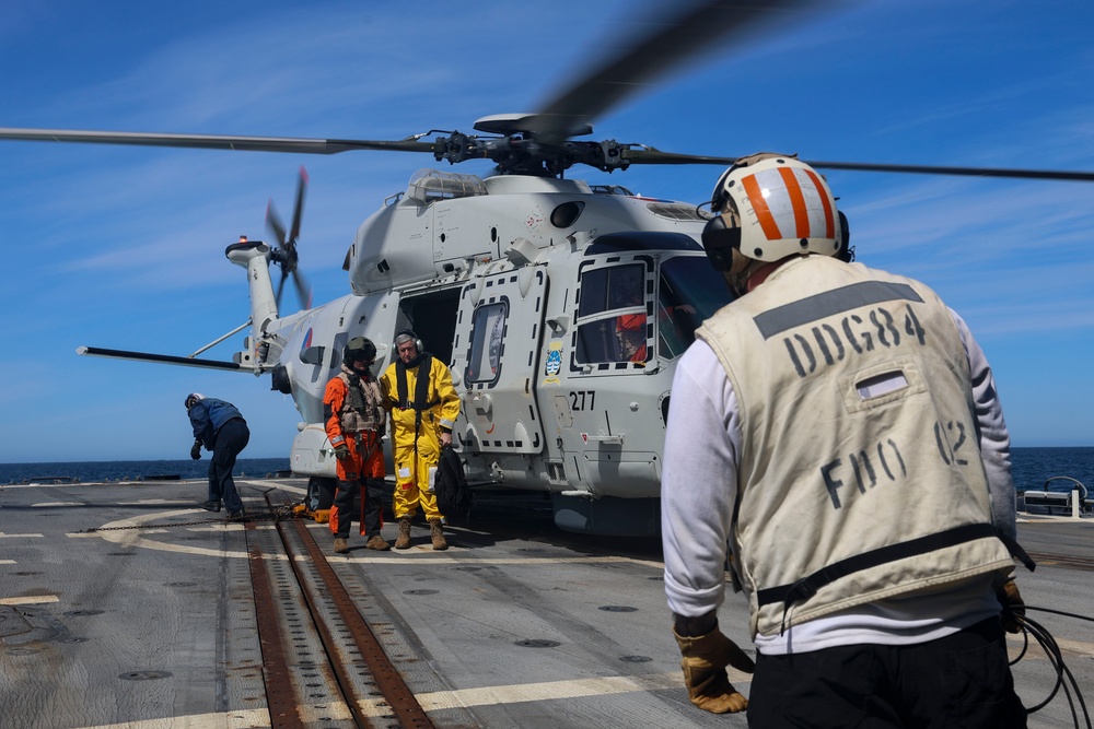 Capt. Michael Dwan, commodore, Combined Task Force (CTF) 64 lands on the USS Bulkeley (DDG 84)