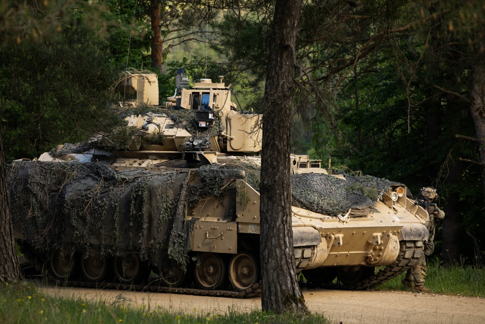 U.S. Army uses Bradley M2A3 to simulate an assault for the Army’s Transforming in Contact initiative (TiC) during exercise Combined Resolve 25-2