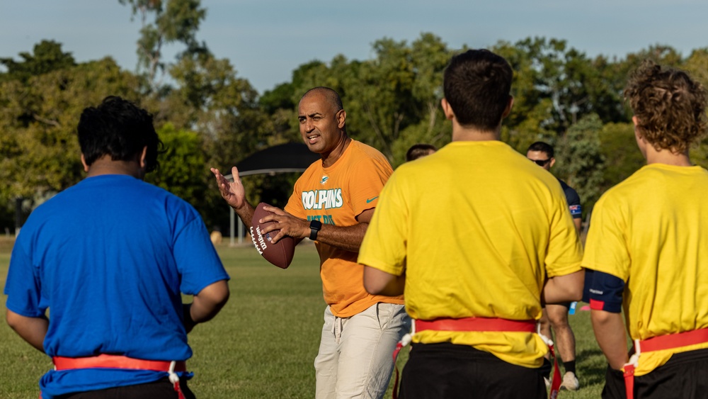 MRF-D 25.3: Marines play flag football with students at Darwin Middle School