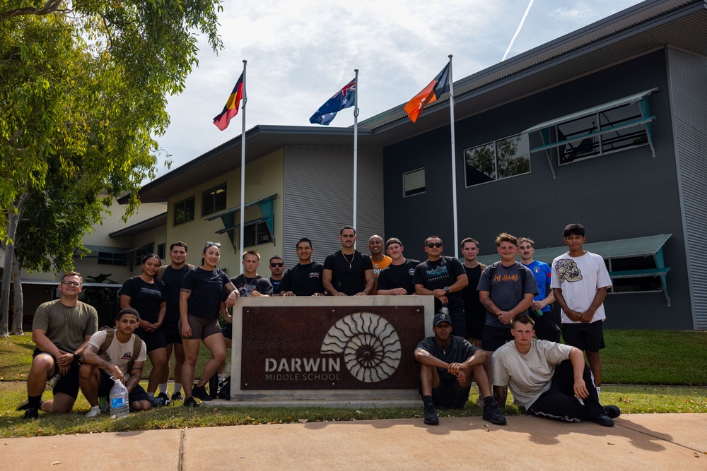 MRF-D 25.3: Marines play flag football with students at Darwin Middle School