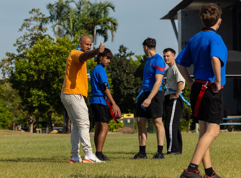 MRF-D 25.3: Marines play flag football with students at Darwin Middle School
