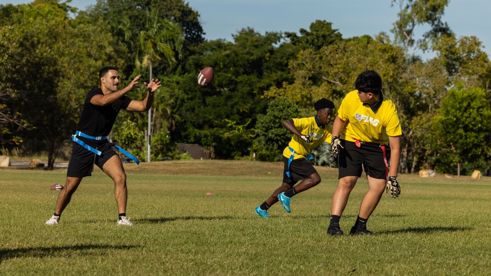 MRF-D 25.3: Marines play flag football with students at Darwin Middle School