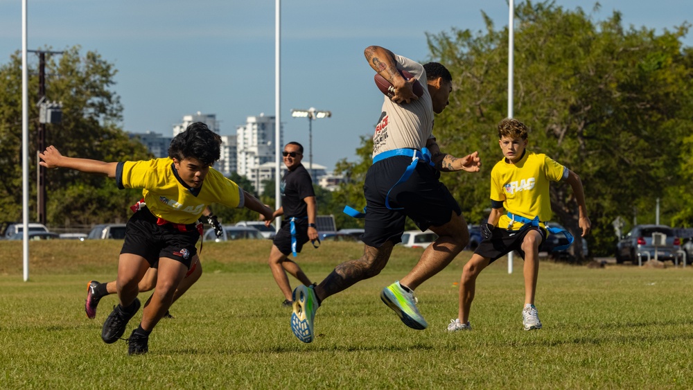 MRF-D 25.3: Marines play flag football with students at Darwin Middle School