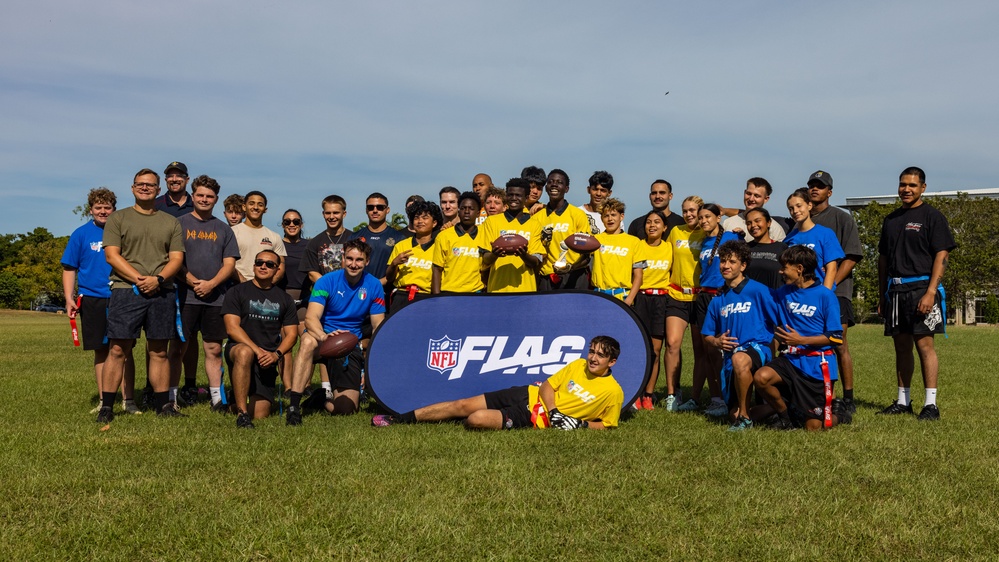 MRF-D 25.3: Marines play flag football with students at Darwin Middle School