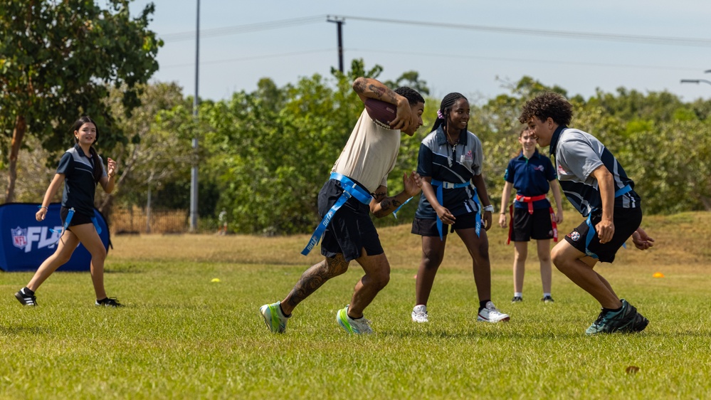 MRF-D 25.3: Marines play flag football with students at Darwin Middle School