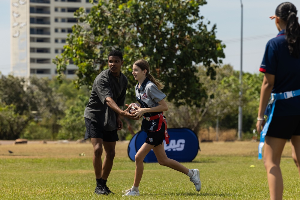 MRF-D 25.3: Marines play flag football with students at Darwin Middle School