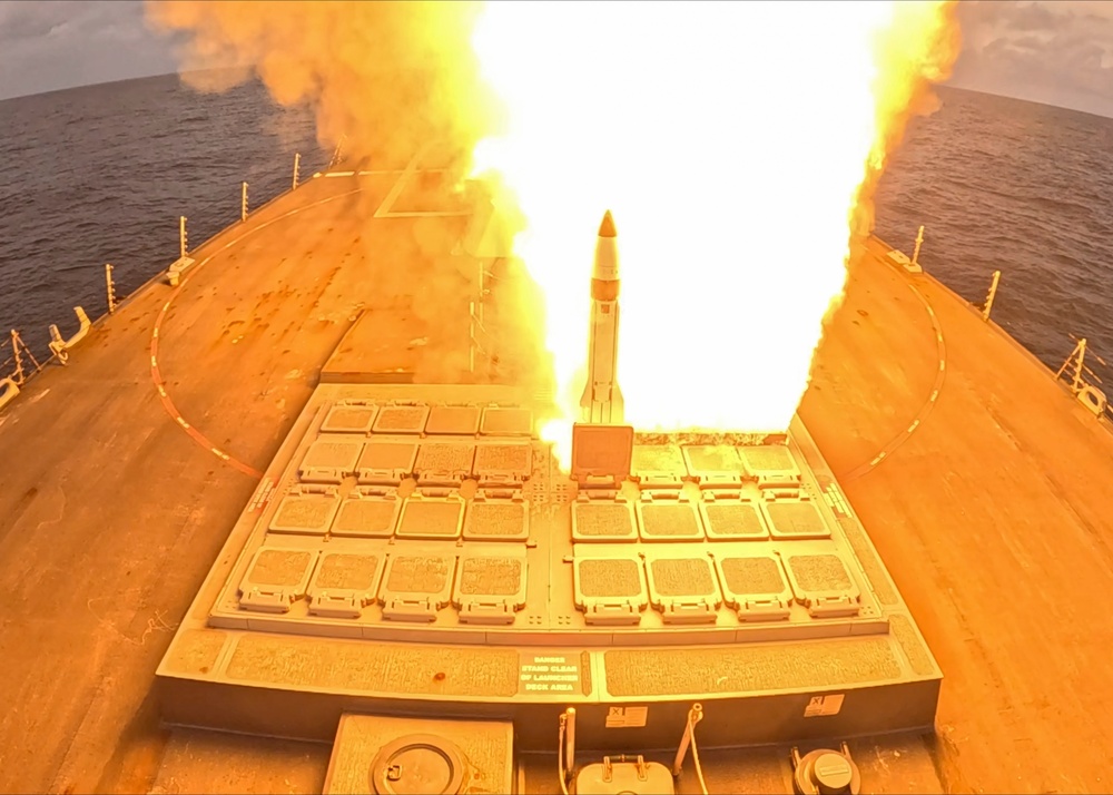 USS Bulkeley (DDG 84) launches a Standard Missile 3 to intercept a ballistic missile