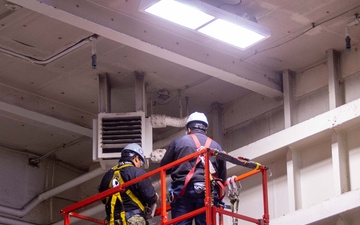 USS Ronald Reagan (CVN 76) conducts daily maintenance operations