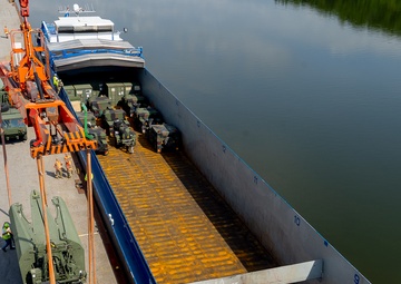7th Engineer equipment moves by river barge for the first time since 2019