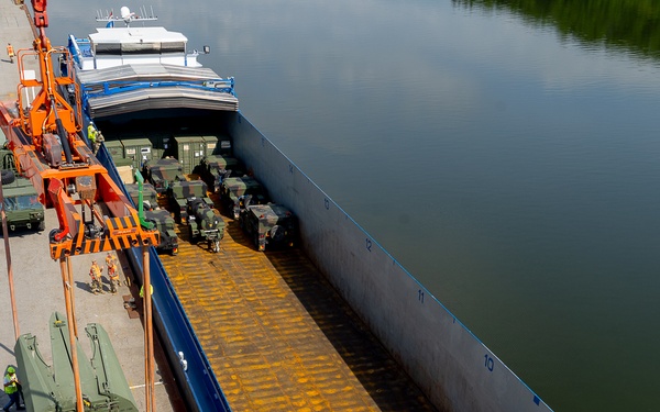 7th Engineer equipment moves by river barge for the first time since 2019