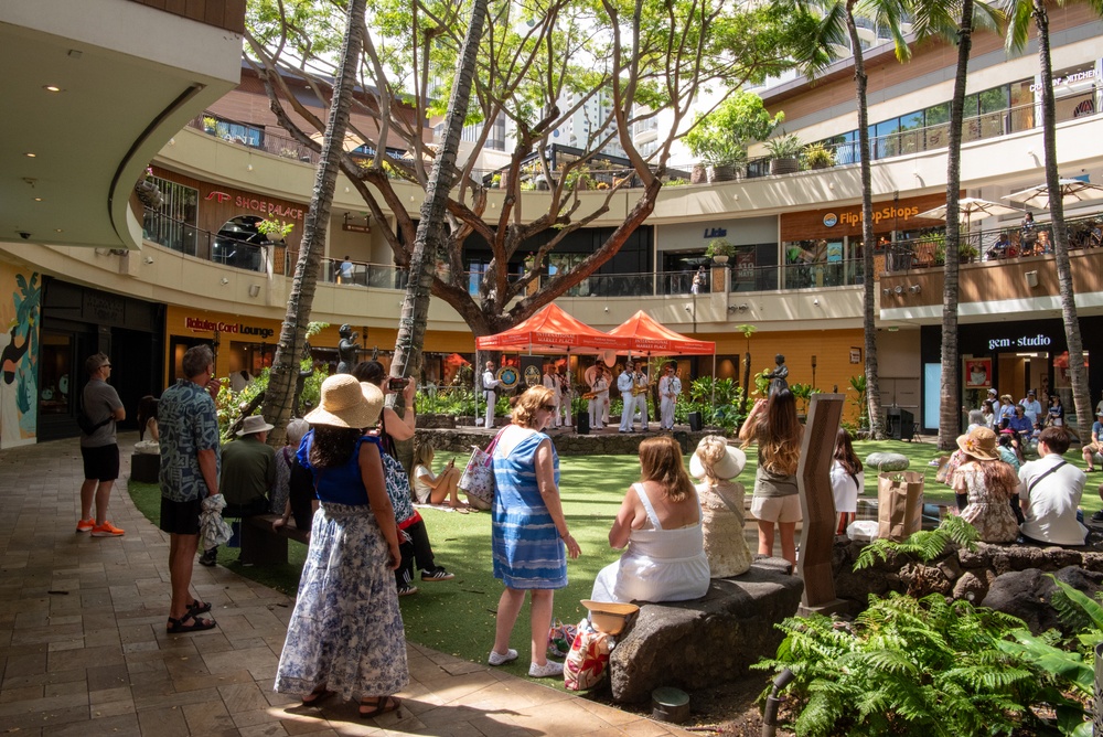 U.S. Pacific Fleet Band &quot;Big Wave&quot; Brass Band performs at International Marketplace, Honolulu