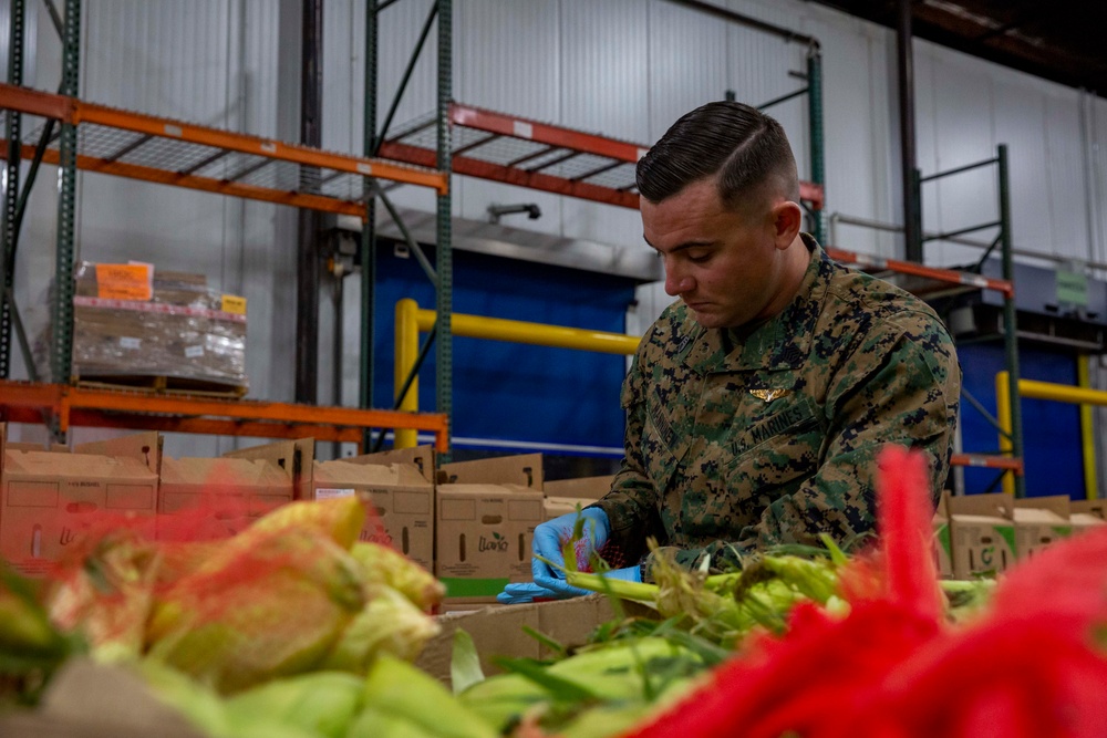 Sailors and Marines volunteer at the Los Angeles Regional Food Bank for LA Fleet Week
