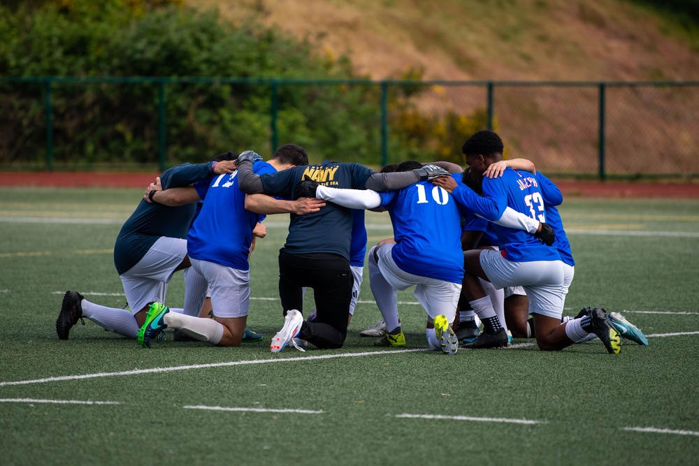 USS Ronald Reagan (CVN 76) Sailors play in an intramural soccer game