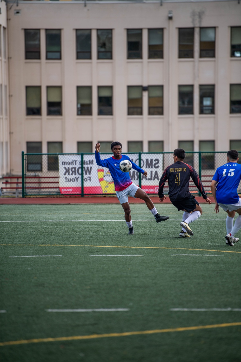 USS Ronald Reagan (CVN 76) Sailors play in an intramural soccer game