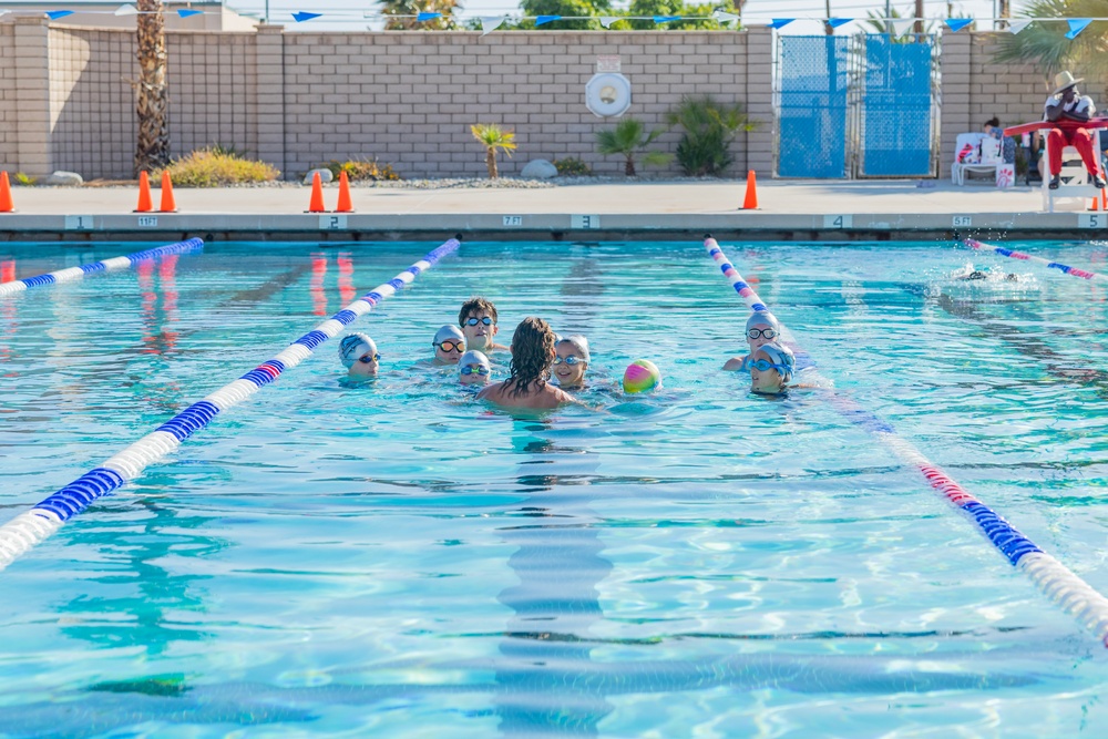 Combat Center Swim Team conducts swim practice at the Training Tank